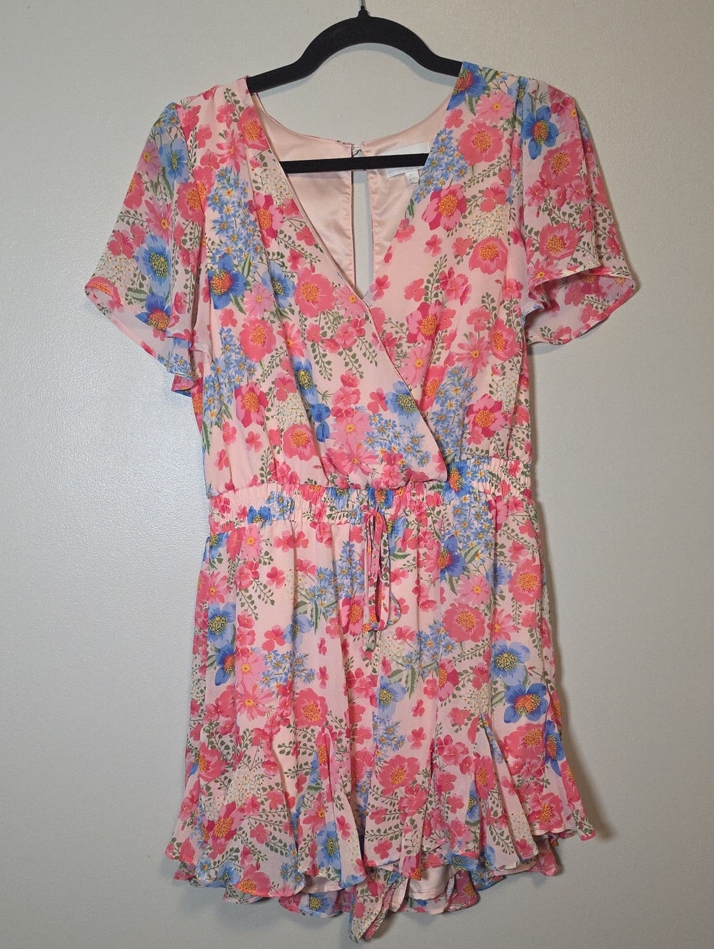 Sugarlips Pink Floral Wrap-Style Mini Dress Romper